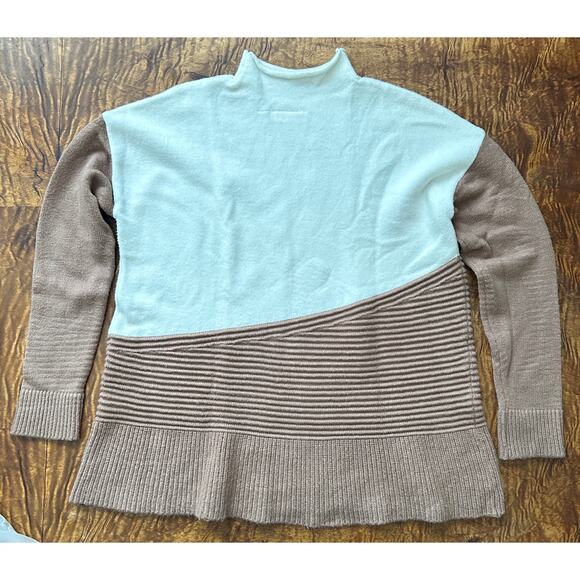 Rafaella ribbed mock neck tunic sweater pullover Cream & Brown women's sz S/P/CH - Picture 1 of 6